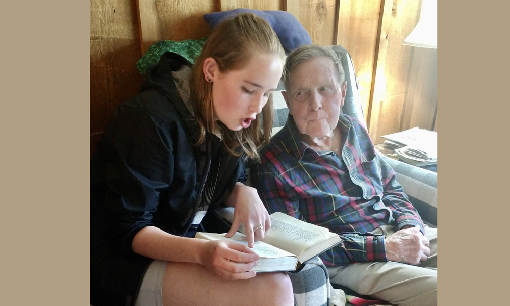 Emma Jackson reading poetry to her &quot;papa&quot;